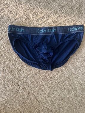 Calvin Klein Dark Blue Mesh Brief with Light Blue Logo Waistband